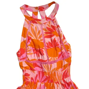 NWT Abel The Label Charlie in Pink Orange Floral Open Tie Back Midi Dress L thumbnail 4