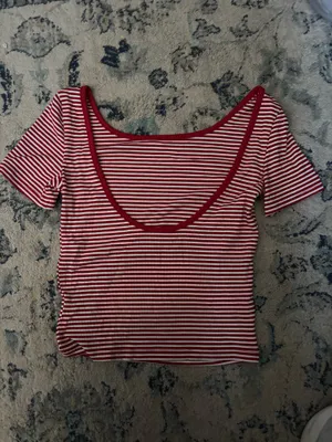 Red and white striped backless tee thumbnail 2