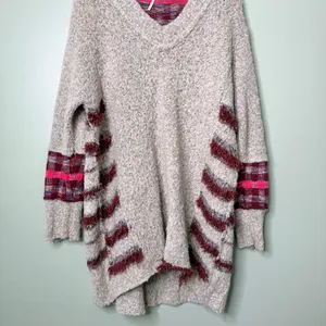 Free People Cloud Oversized Tunic Sweater V Neck Grey Tan Red Pink Size XS thumbnail 7