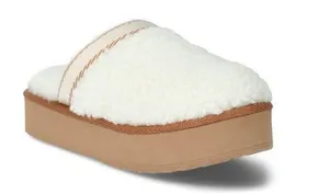 White Tan Womens Teddy Fleece Platform Clog Slippers thumbnail 1