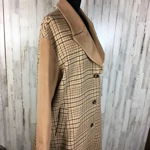Mural Plaid Longline Coat Jacket Wool Blend Brown Size XL thumbnail 5