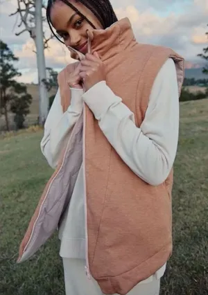 Free People vest slalom crystal ball puffer Pink taupe terra cotta reversible thumbnail 1