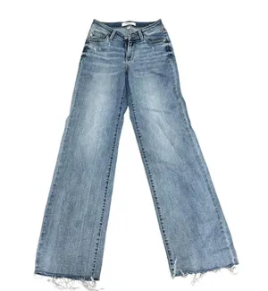 Judy Blue Women's High Waist Straight Jeans Raw Hem Size 0 Medium Wash thumbnail 3