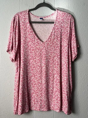 Old Navy Luxe Floral Pink V-Neck Short Sleeve Top Womens XXL Casual Wear Stretch thumbnail 1