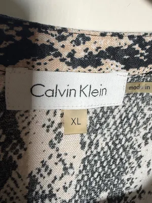 Calvin Klein Women's Snake-Print Button Front Shirt - Black/Ivory 100% Linen XL thumbnail 3