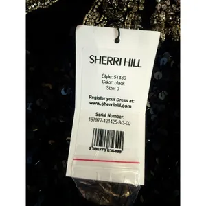 Sherri Hill 51430 Black Sequin Halter Gown Open Back High Slit‎ NWT Size 0 thumbnail 9