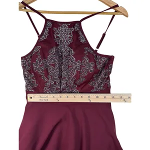 Speechless Burgundy Glitter Lace Fit & Flare Party Dress Size 5 High Neck thumbnail 4