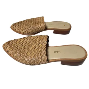 Woven Leather Pointed Toe Mule‎ Slides Tan Women's Size 7 thumbnail 6