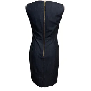 Calvin Klein Sheath Dress Womens 4P Navy Denim Look Gold Zipper Career Timeless thumbnail 4