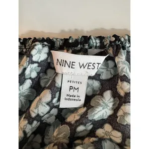 Nine West Floral Print Smocked Waist Peplum Blouse Boho Festival Peasant Top PM thumbnail 6