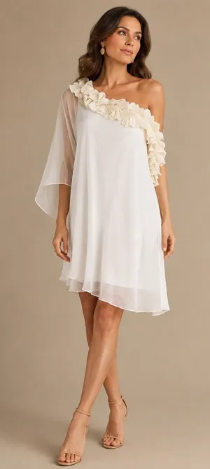 Max and Cleo Womens Eggshell One Shoulder Ruffle Cocktail Dress SAB6Q985 Size‎ 2 thumbnail 1
