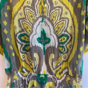 INC International Concepts Tunic Top Mesh Kimono Style Yellow Green Women’s Med thumbnail 8