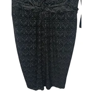 NWT Talbots Womens Velvet Jacquard Damask V-Neck Sheath Dress Black Size Large thumbnail 12
