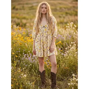 Free People Western Bohemian Dainty Lola Dress Banana Ivory Large thumbnail 2