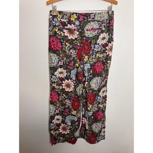 LOFT Floral Wide Leg Pants Women SP Navy Blue Excellent Drawstring Pockets thumbnail 4