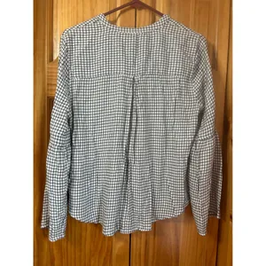 Madewell Bell‎ Sleeve Button-Down Top in Windowpane Size Medium Black White thumbnail 3