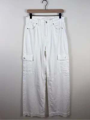 American Eagle Baggy Wide Leg Cargo Jeans White Women’s 6 X-Long Stretch New thumbnail 3