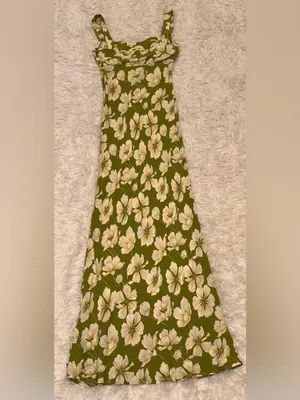 NEW REFORMATION Yale green floral lovebird sleeveless maxi dress sz 2 thumbnail 6