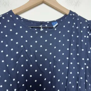 NEW Old Navy Women Crepe Mini Dress Large Navy Polka Dot Short Sleeve Pockets thumbnail 5