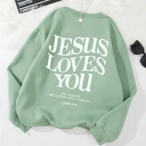 SHEIN green sweatshirt Jesus loves you Bible scripture on back size XLarge thumbnail 1