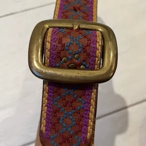 Lucky Brand Embroidered Leather Belt Brown Large Embellished Multicolor Boho thumbnail 4