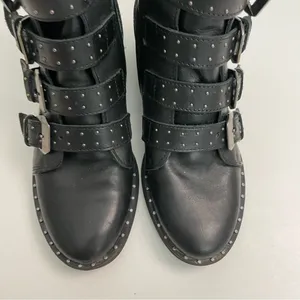 Steve Madden Boots Pursue Leather Ankle Buckles Studded Moto Motorcycle Black thumbnail 3