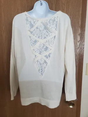 Maurices Lace-Back Crew Neck Sweater thumbnail 1
