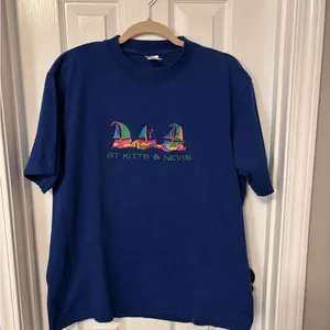 Fruit of the Loom Vintage Blue St Kitts & Nevis Graphic T-Shirt size large thumbnail 1