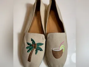 J.Crew Factory Tropical Embroidered Slip-On Espadrilles PalmTree Coconut Size9.5 thumbnail 4