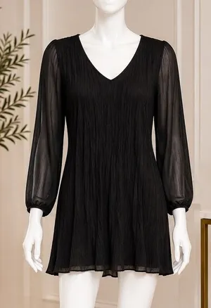 Express Women Dress Black V-Neck Sheer Sleeve Mini Size Extra Small thumbnail 1