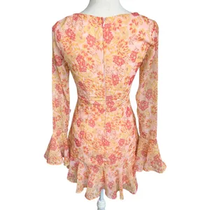 Selfie Leslie Adalia floral bell sleeve mini Dress Pink wedding feminine size S thumbnail 7