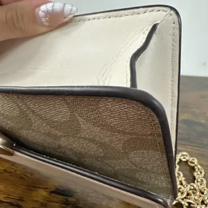 Coach Signature Crossbody Bag Womens Small White Leather Canvas Chain Strap thumbnail 13
