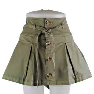 American Eagle Low-Rise Mini Skort A Line Pleated Tie Belt Olive Green Sz. 14 thumbnail 2