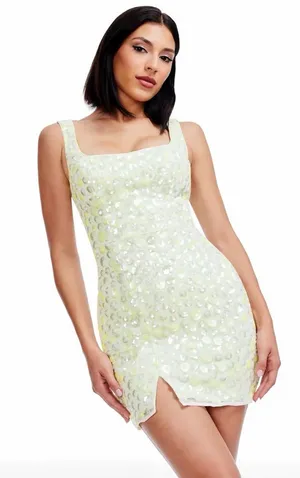 NWT Dress The Population Moxie Lemongrass Multi Sequin Yellow Mini‎ Dress thumbnail 1