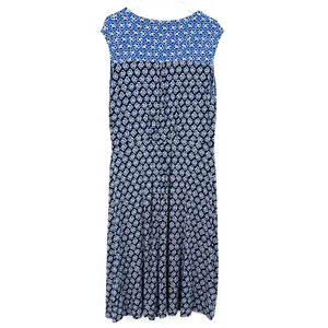 Boden Size US 14 Short Sleeve V-Neck‎ Midi Dress Blue Black Flower Print Pattern thumbnail 2