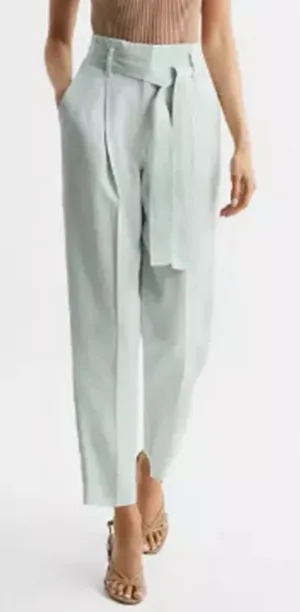 REISS Mylie Tapered Trousers Pants 10 Mint Green‎ High Rise Belted Sz 10 thumbnail 1
