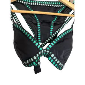 Victoria’s Secret Black Teal Crochet 2 Piece Triangle Bikini Swimsuit Set S/M thumbnail 3