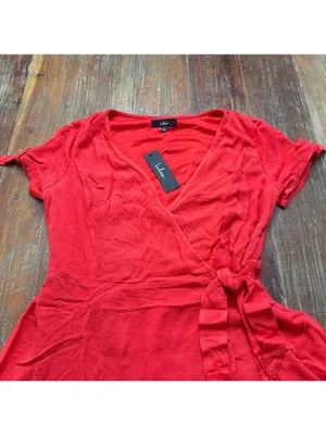 Lulus Red Wrap Mini Dress Short Sleeve Tie Cuff V-Neck Size Large NWT thumbnail 2