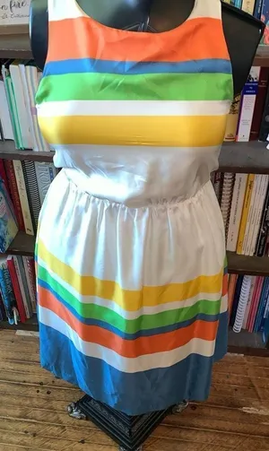 Anthropologie Girls from Savoy multicolored striped silk 4 dress thumbnail 1