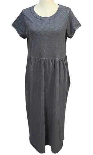 Universal Thread L Gray Slub Knit Midi Babydoll Dress Short Sleeve Pockets Soft thumbnail 1