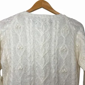 VTG Express Tricot Womens Size‎ S Handknit Mohair Wool Cable Knit Sweater Ivory thumbnail 5