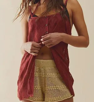 Free people tank top semi sheer textured material burnt Red Size M NWT thumbnail 1