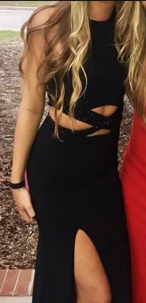 Long Black Formal Cut Out Dress thumbnail 1