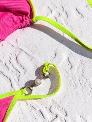 Hot Pink & Neon Yellow Pearl Accent Bikini Set Small thumbnail 10