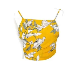 Goodnight Macaroon Boho Tropical Resort Drape Accent Tie Camisole Crop Top S Yellow Floral‎ White thumbnail 3