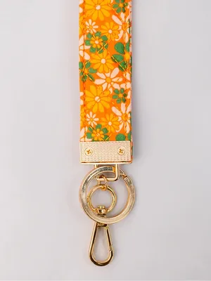 Ban.Do Retro Orange Yellow Floral Wristlet Keychain, Gold Hardware Nwt thumbnail 3