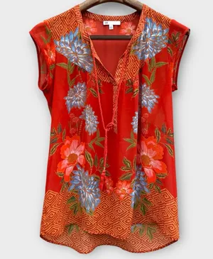 DR2 Floral Blouse Red Size M thumbnail 1