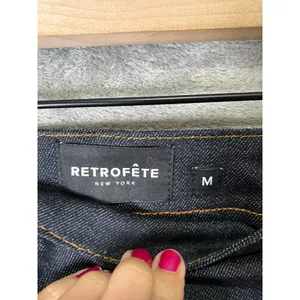 Retrofete Nyla Denim Micro Mini Skirt‎ Gold Zip Y2K Baddie It Girl Dark Wash Med thumbnail 8