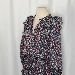 RAMY BROOK Silk Penelope Dress Roco Floral Mini Ruffled Smocked Purple Teal XS thumbnail 7