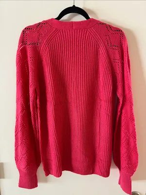 Women’s Hot Pink V-Neck Button Cardigan Sweater thumbnail 6